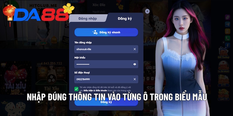 Nhập đúng thông tin vào từng ô trong biểu mẫu